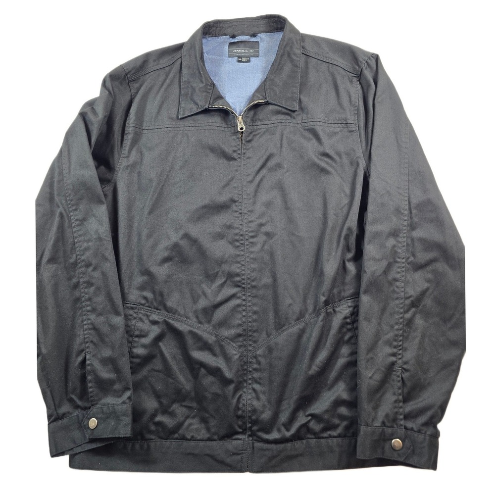 O'Neill Twill Bomber Jacket Mens XL Black Poly Cotton Full Zip Casual Cali Surf
